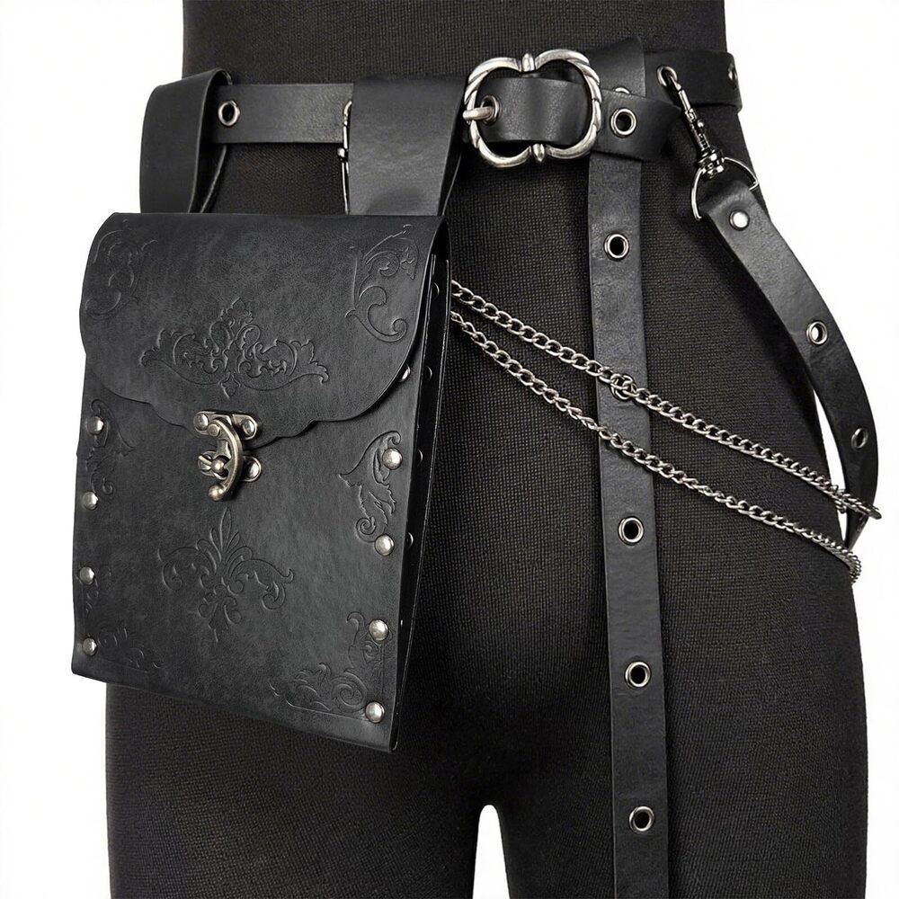 2238 2PCs Medieval DIY Belt with Vintage Renaissance Bag Faux Leather